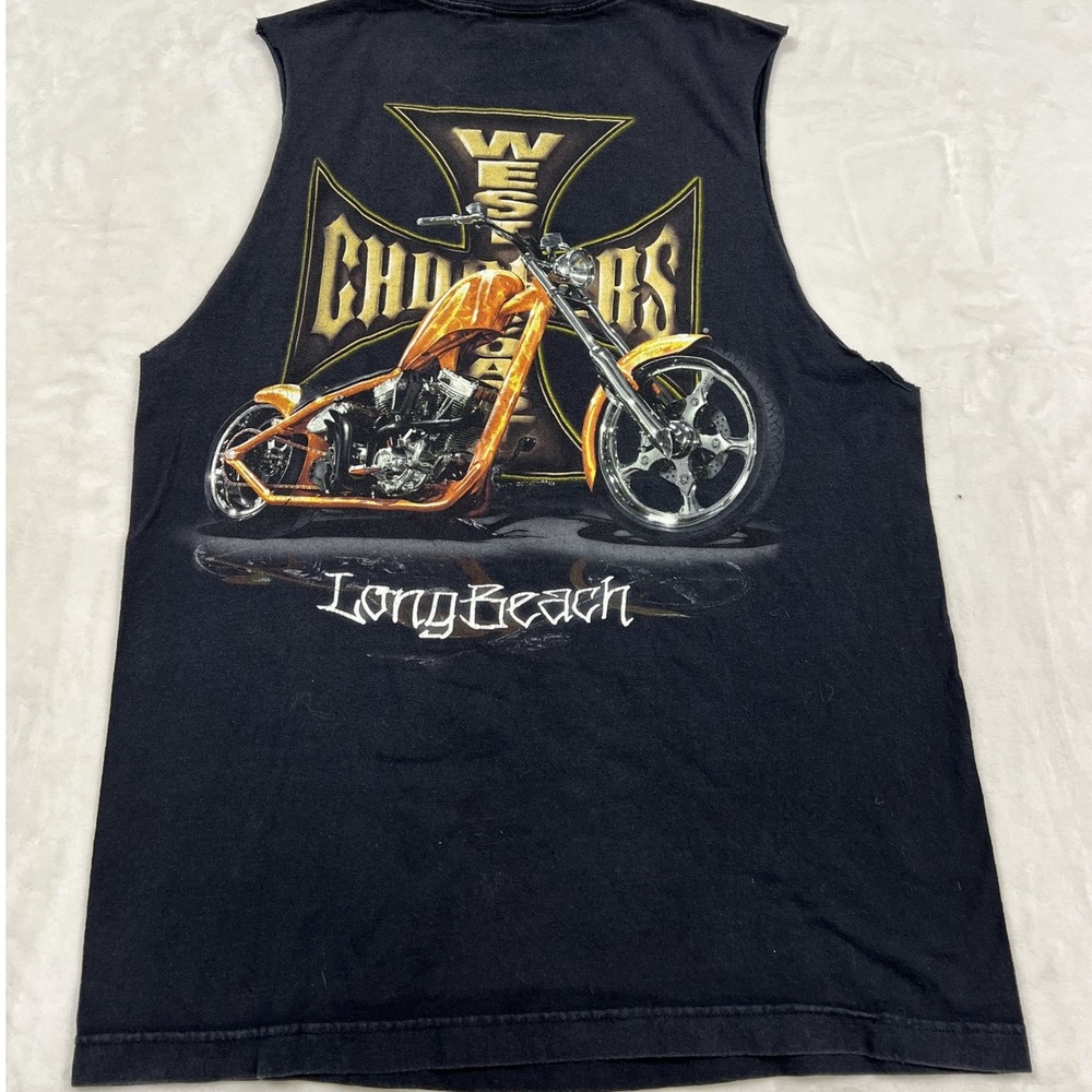 West Coast Choppers Muscle Tee Mens M Black Jesse James Biker Long Beach Graphic
